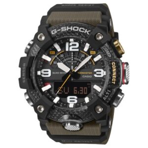 questa è l'immagine frontale dell'orologio casio Master of G MUDMASTER con cassa nera e cinturino verde