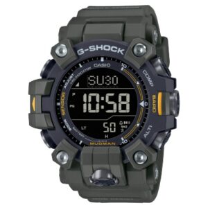 questa è l'immagine frontale dell'orologio casio master of mudman con strutture carbon core guard di colore verde