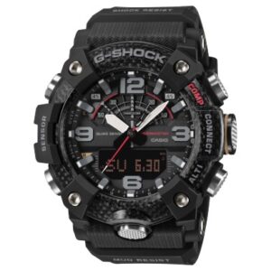 questa è l'immagine frontale dell'orologio casio Master of G MUDMASTER con cassa nera e cinturino nero