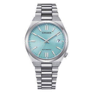 questa è l'immagine frontale di un orologio Citizen tsuyosa con quadrante turchese