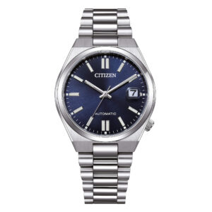 Questa è l'immagine frontale dell'orologio citizen tsuyosa con quadrante blu e cassa di mm 37