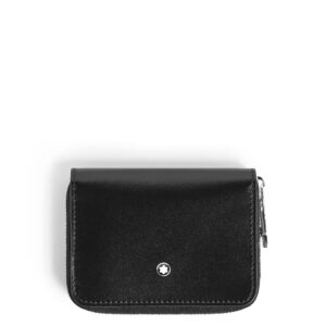 Questa è l'immagine frontale del portafoglio 2 tasche mini in pelle nella colorazione nera