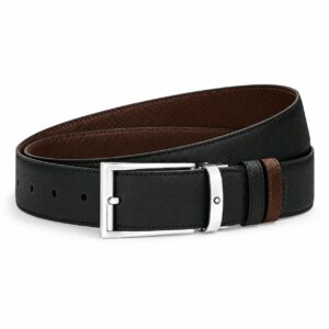 Questa è l'immagine frontale della cintura MONTBLANC sartorial reversibile nella colorazione nera e marrone