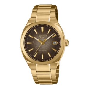Questa è l'immagine frontale del nuovo modello edifice automatico di casio con quadrante marrone sfumato e cassa oro con placcatura ionica