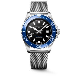 Questa è l'immagine frontale dell'orologio Longines Hydroconquest nero/blu